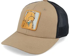 Kids Smiling Teddy Patch Caramel/Black Trucker - Kiddo Cap