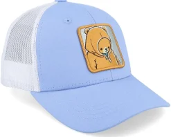 Kids Smiling Teddy Patch Light Blue/White Trucker - Kiddo Cap