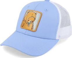 Kids Smiling Teddy Patch Light Blue/White Trucker - Kiddo Cap