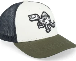 Kids Spinosaurus Skeleton Ivory/Black/Dark Mesh Trucker - Kiddo Cap