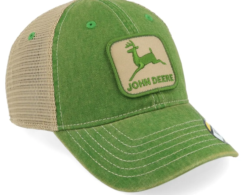 Kids Stone Washed Logo Cap Ivory/Dark Green Trucker - John Deere