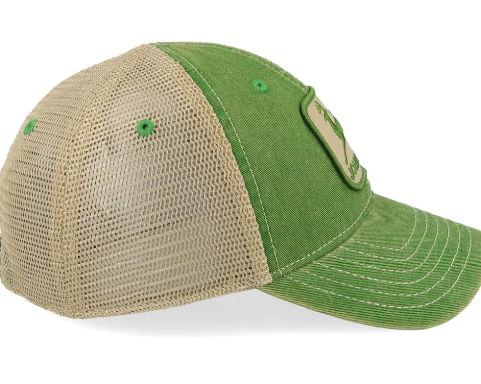 Kids Stone Washed Logo Cap Ivory/Dark Green Trucker - John Deere
