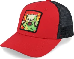 Kids Teddy Bear Action Patch Scarlet/Black Trucker - Kiddo Cap