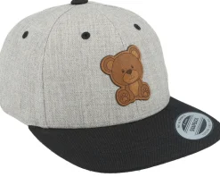 Kids Teddy Bear Engraved Patch Heather Grey/Black - Kiddo Cap