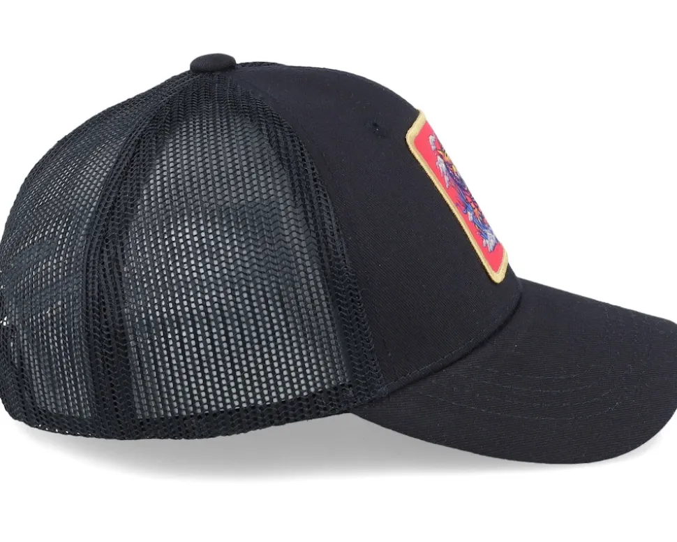 Kids Tiger On Clouds Patch Black Trucker - Kiddo Cap