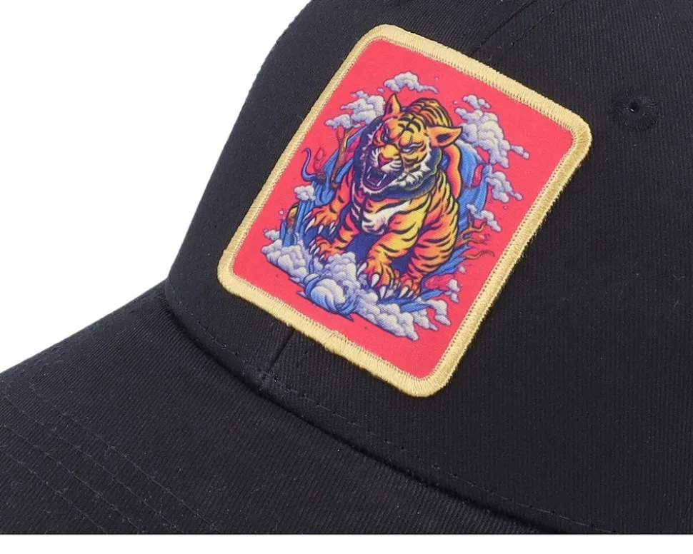 Kids Tiger On Clouds Patch Black Trucker - Kiddo Cap
