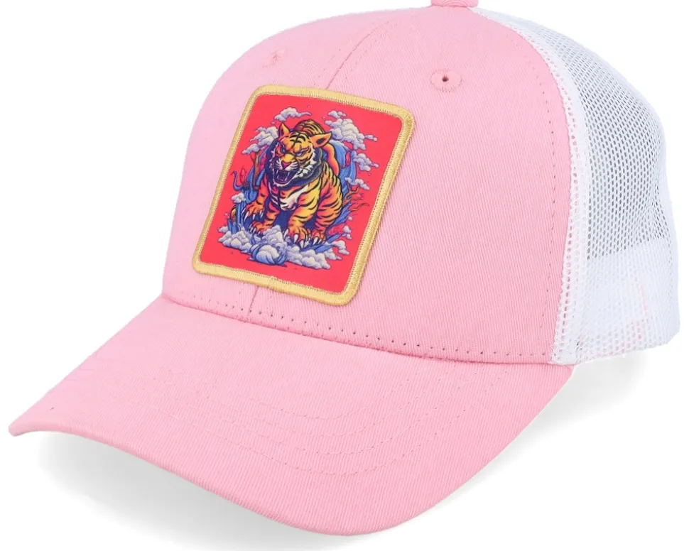 Kids Tiger On Clouds Patch Black Trucker - Kiddo Cap