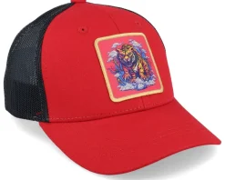 Kids Tiger On Clouds Patch Scarlet/Black Trucker - Kiddo Cap