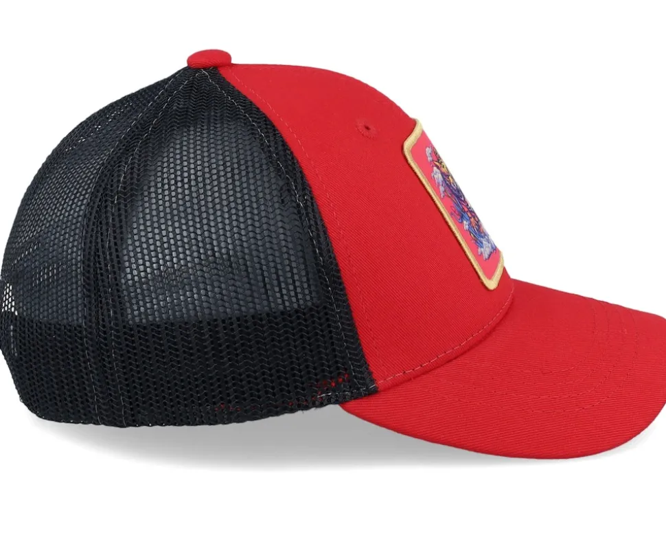 Kids Tiger On Clouds Patch Scarlet/Black Trucker - Kiddo Cap