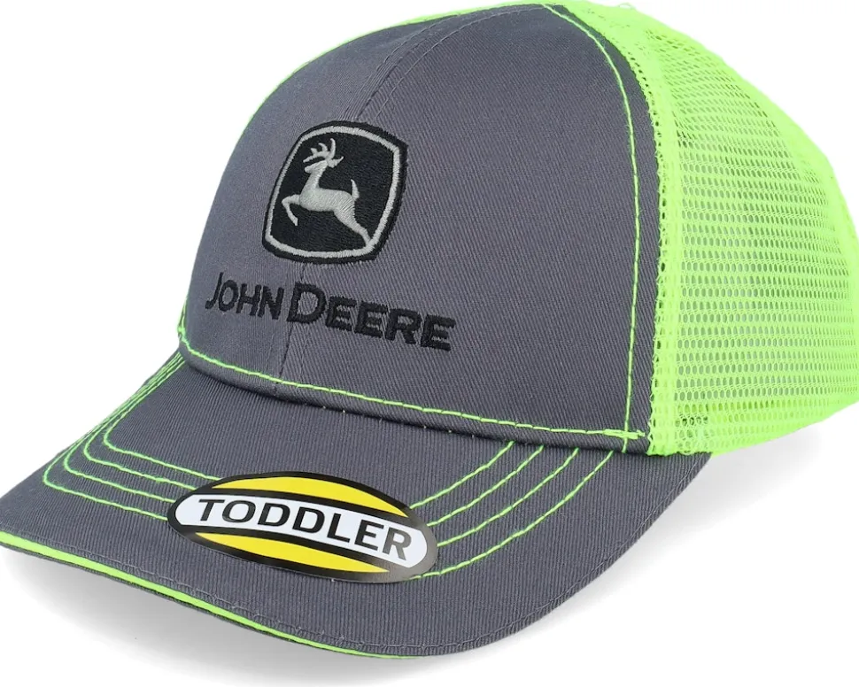 Kids Toddler Hi Viz Charcoal/Green Trucker - John Deere