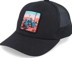 Kids Tractor And Clouds Patch Light Black Trucker - Kiddo Cap