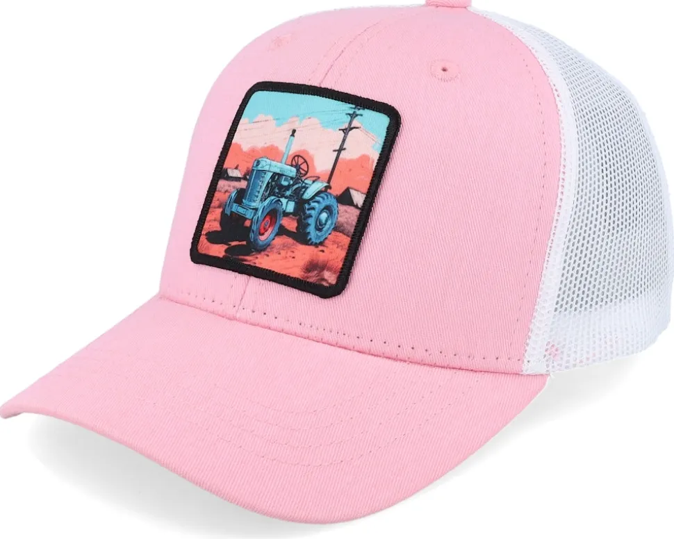 Kids Tractor And Clouds Patch Light Black Trucker - Kiddo Cap