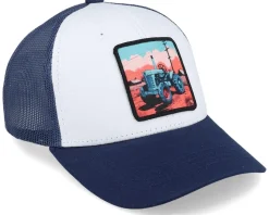 Kids Tractor And Clouds Patch White/Navy Trucker - Kiddo Cap