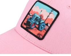 Kids Tractor And Clouds Patch Pink/White Trucker - Kiddo Cap