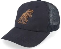 Kids T-rex Dino Brown Patch Black Trucker - Kiddo Cap