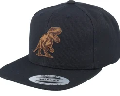 Kids T-rex Dino Brown Patch Black Snapback - Kiddo Cap