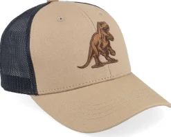 Kids T-rex Dino Brown Patch Caramel/Black Trucker - Kiddo Cap