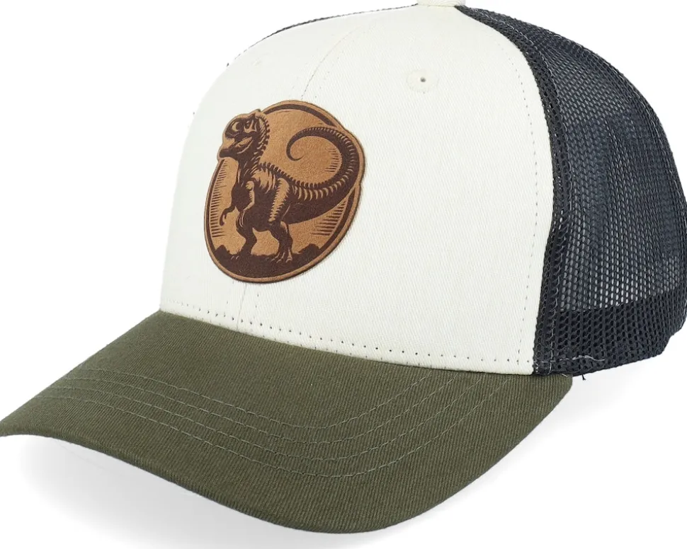 Kids T-rex Dino Brown Round Patch Ivory /Black/Mash Trucker - Kiddo Cap