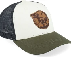 Kids T-rex Dino Brown Round Patch Ivory /Black/Mash Trucker - Kiddo Cap