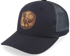 Kids T-rex Dino Brown Round Patch Black Trucker - Kiddo Cap