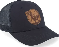 Kids T-rex Dino Brown Round Patch Black Trucker - Kiddo Cap