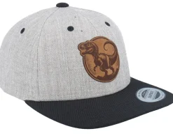 Kids T-rex Dino Brown Round Patch Heather Grey/Black Snapback - Kiddo Cap