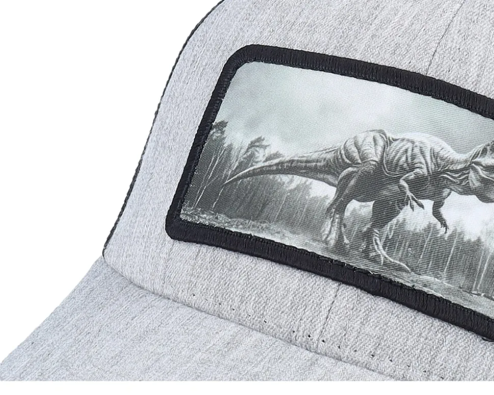 Kids T-rex Dino Heather Grey/Black Trucker - Kiddo Cap