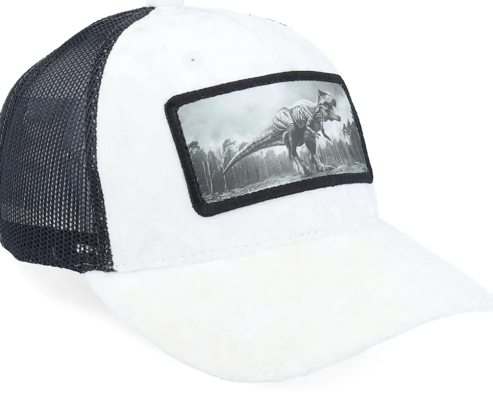 Kids T-rex Dino Patch Velvet White/Black Trucker - Calza Pennello