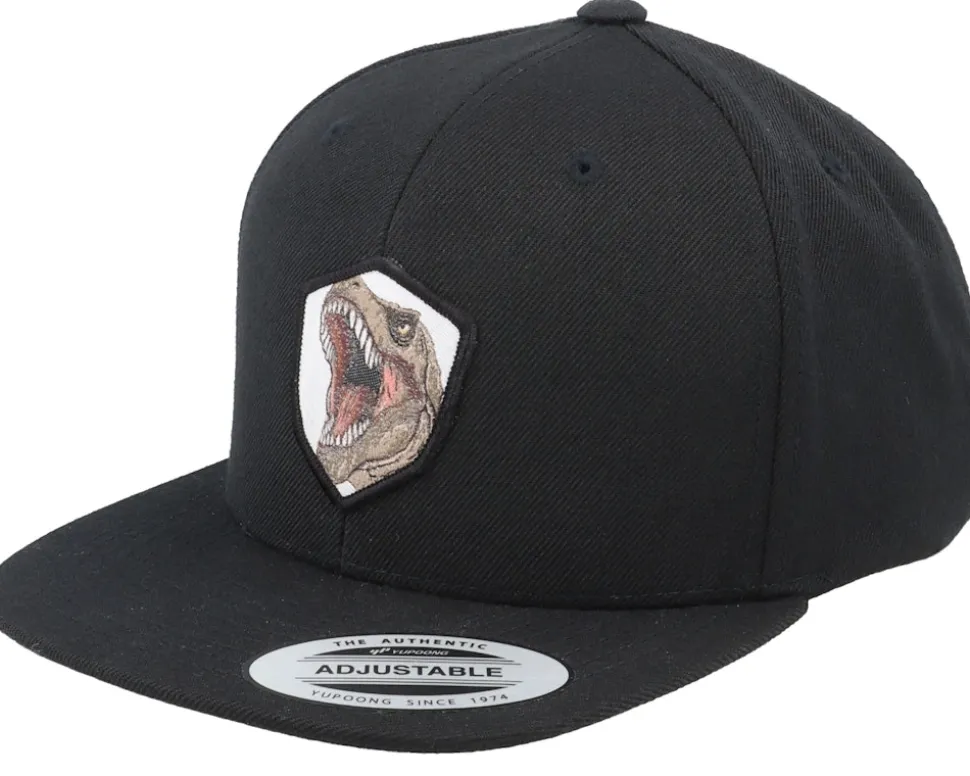 Kids T-rex Dino Wooven Patch Black Snapback - Kiddo Cap