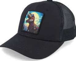 Kids T-rex With Sun Glasses Patch Black Trucker - Kiddo Cap