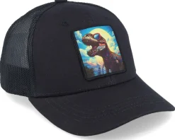Kids T-rex With Sun Glasses Patch Black Trucker - Kiddo Cap
