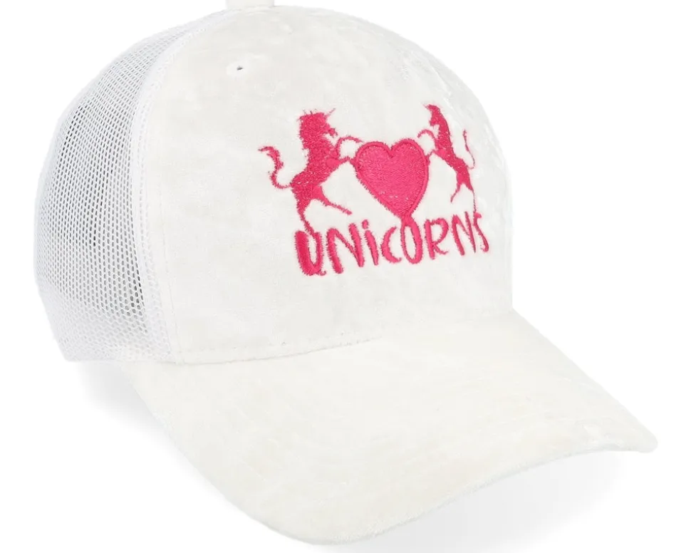 Kids Unicorns Heart Youth White Velvet A-frame Trucker - Unicorns