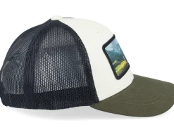 Kids Yellow Tractor Ivory/Black/Dark Mesh Trucker - Kiddo Cap