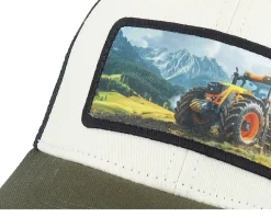 Kids Yellow Tractor Ivory/Black/Dark Mesh Trucker - Kiddo Cap