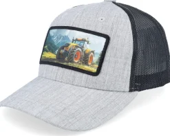 Kids Yellow Tractor Ivory/Black/Dark Mesh Trucker - Kiddo Cap