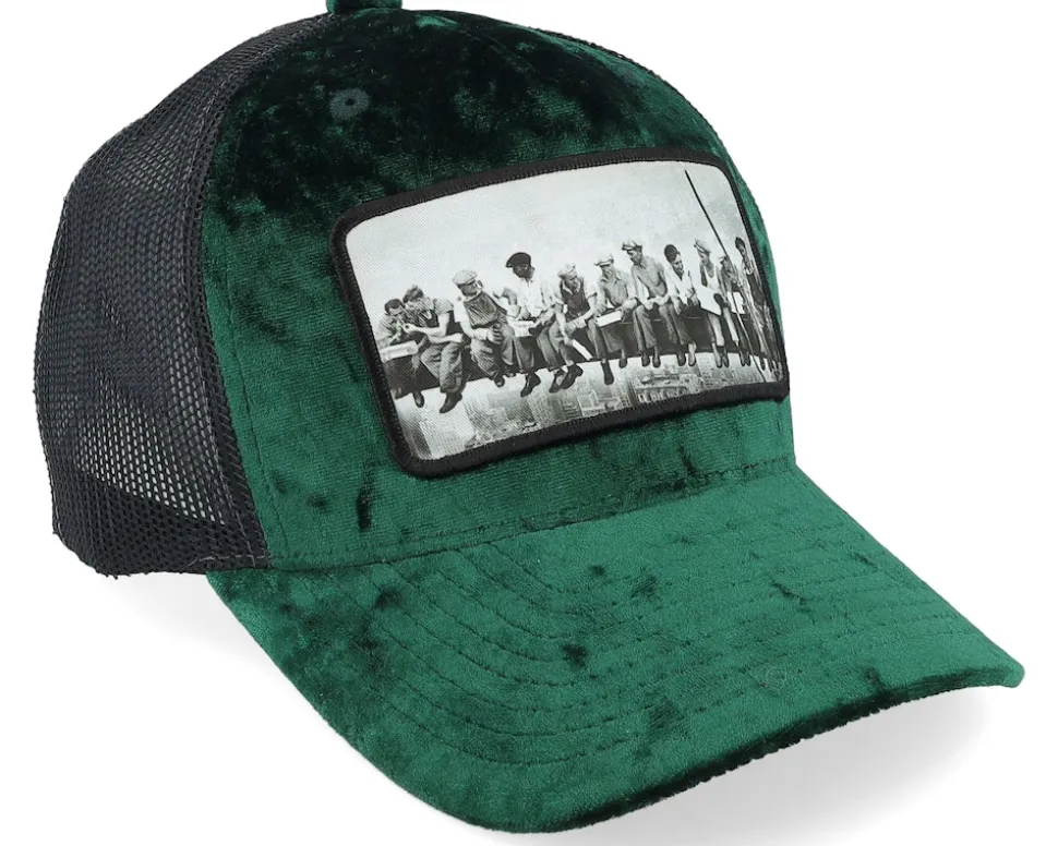 Kids Youth Lunch Atop A Skyscraper Velvet Green/Black Trucker - Public Domain