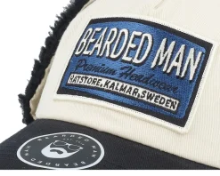 Logo Off White/Blue Golfer Beige/Black Earflap - Bearded Man