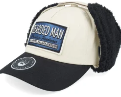 Logo Off White/Blue Golfer Beige/Black Earflap - Bearded Man