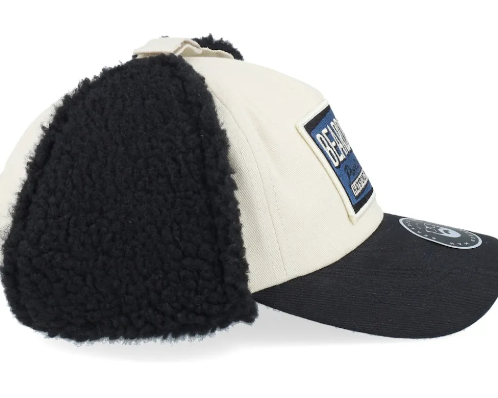 Logo Off White/Blue Golfer Beige/Black Earflap - Bearded Man