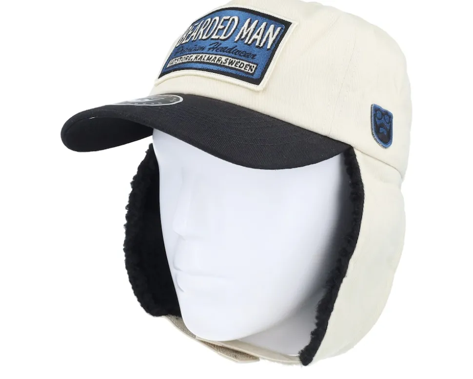 Logo Off White/Blue Golfer Beige/Black Earflap - Bearded Man