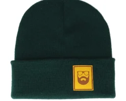 Logo Patch Bottle Green Beanie - Bearded Man