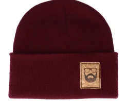 Logo Patch Burgundy Beanie - Bearded Man