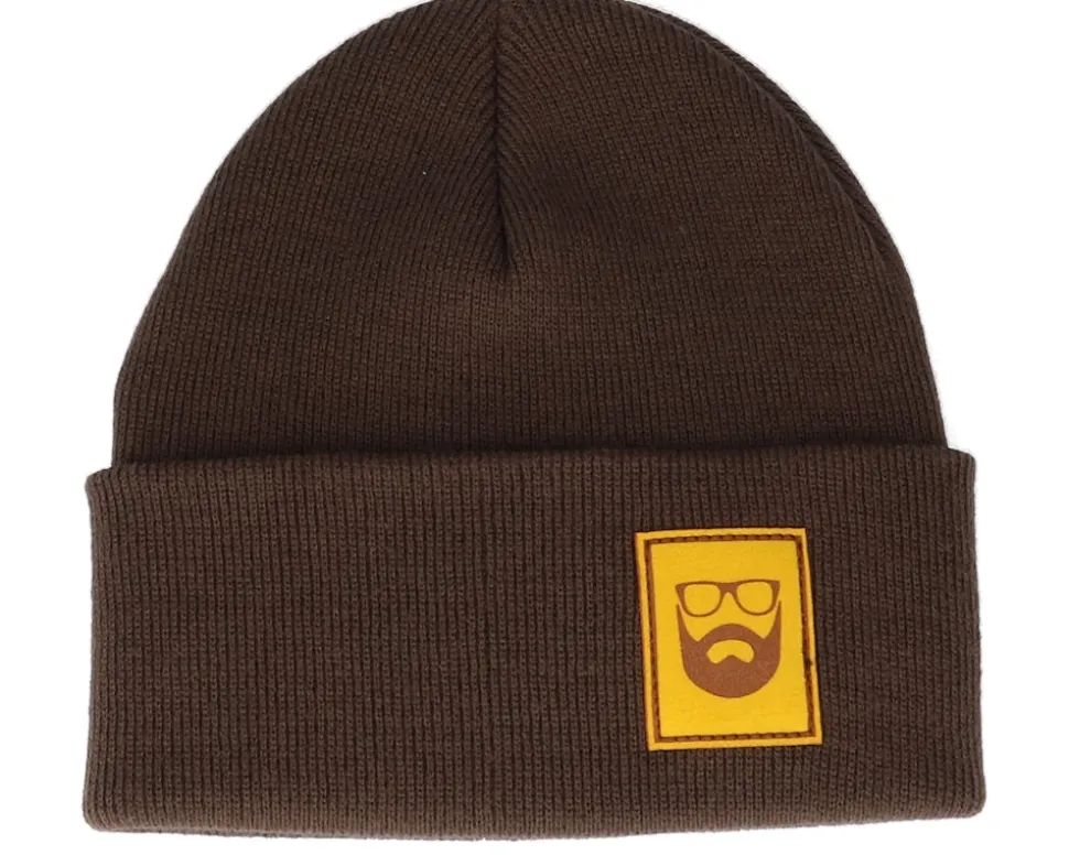 Logo Patch Chocolate Brown Beanie - Bearded Man