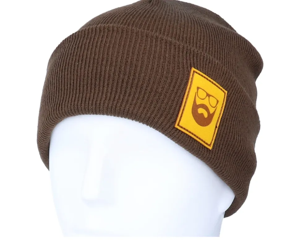Logo Patch Chocolate Brown Beanie - Bearded Man