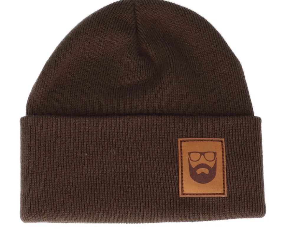 Logo Patch Chocolate Brown Beanie - Bearded Man