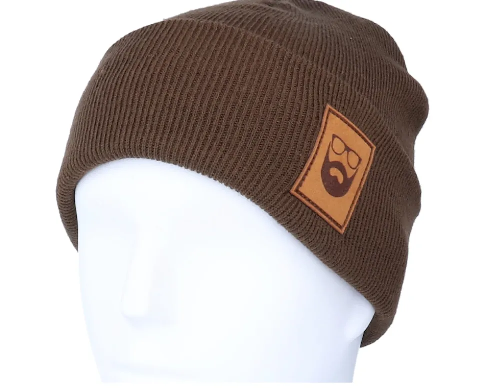 Logo Patch Chocolate Brown Beanie - Bearded Man