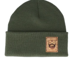 Logo Patch Olive Green Beanie - Bearded Man