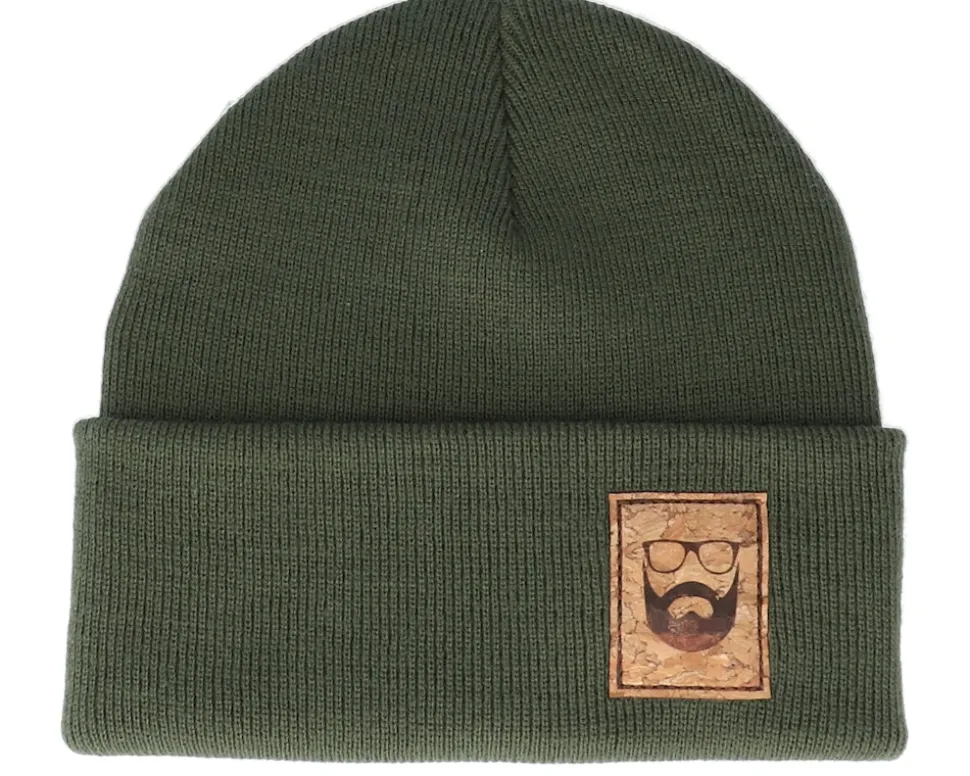 Logo Patch Olive Green Beanie - Bearded Man
