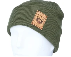 Logo Patch Olive Green Beanie - Bearded Man