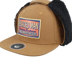 Logo Patch Red/Blue Canvas Caramel/Black Earflap - Bearded Man